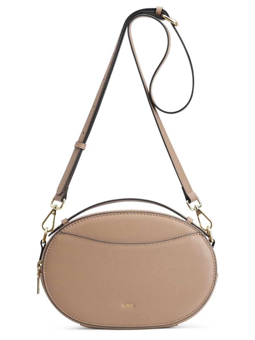 KATTEE Khaki Beige Oval Crossbody Bag Genuine Leather